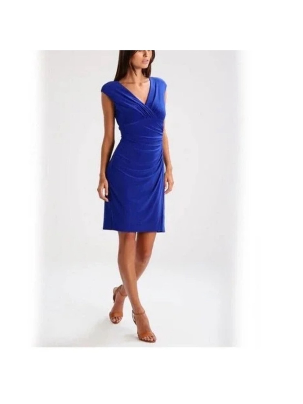 Ralph Lauren Dress Ruched
Jersey Stretch V-Neck Faux Wrap Royal Blue. Size 2